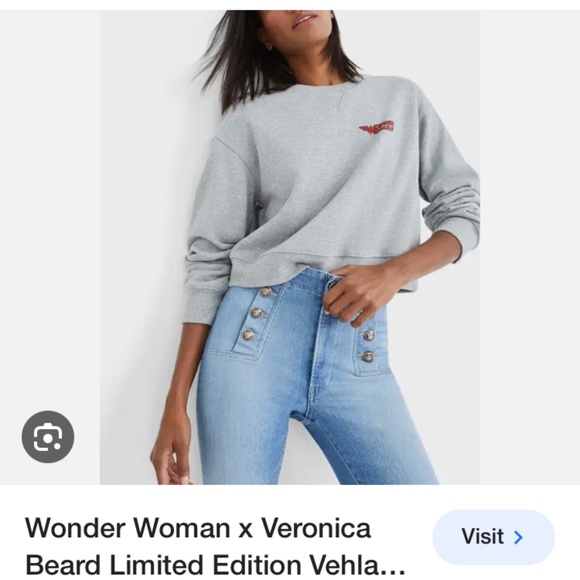 New Veronica Beard Women's Vehla Sweatshirt Print Wonder Woman™ Gray Large Crew - Picture 2 of 3